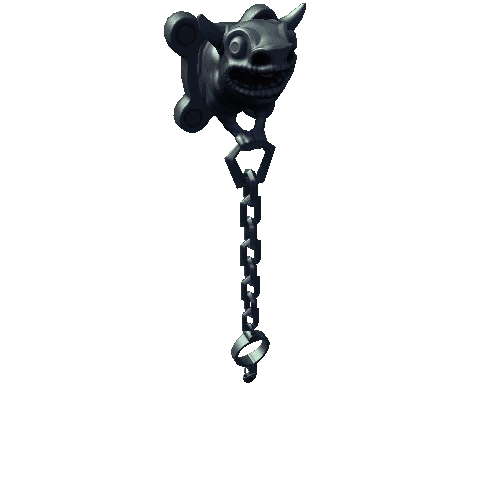 Gargoyle with suspended chained shackle and lock